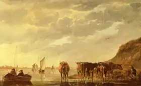 Cuyp, Aelbert: Herdsman with five cows by a river