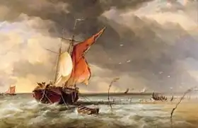 Cooke, William Edward: Dutch Galliot aground on a sandbank on the Bies Bosch, Holland
