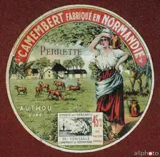 Neznámý: Label for Le Perrette Camembert, made in Authou, Normandy