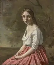 Corot, J. B. Camille: Dívka v růžové sukni