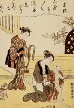 Harunobu, Suzuki: Mother dressing her young son in a kimono