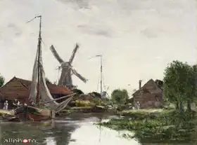 Boudin, Eugene Louis: Dordrecht, větrný mlýn v Meuse