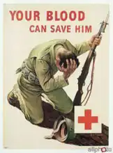 Neznámý: Your Blood Can Save Him, Red Cross poster, designed by Whitman