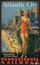 Neznámý: Pennsylvania Railroad poster promoting travel to Atlantic City Americas All Year Resort