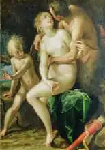 Aachen, Johann Hans von: Jupiter, Antiope and Cupid