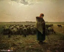 Millet, J. F.: Pastýřka se stádem