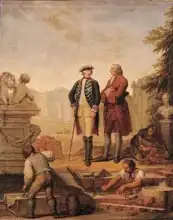 Frisch, Johann Christoph: King Frederick II of Prussia (1712-86) and the Marquis of Argens (1704-1771) inspecting the construction of Sanssouci