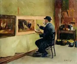 Renoux, Jules Ernest: Charles Philippe Gevens, father-in-law of the artist, painting in his studio 21, avenue d Eylau
