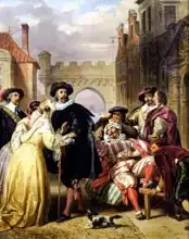 Deveria, Eugene: Final Scene of Les Fourberies de Scapin by Moliere (1622-73)