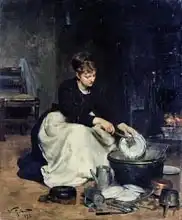 Gilbert, Victor Gabriel: Kitchen Maid Washing-Up