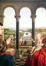 Eyck, van Jan: Rolin Madonna (La Vierge de Chancelier Rolin, detail of the view between the columns)