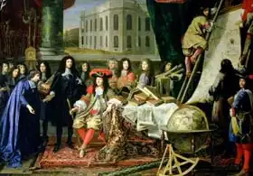 Testelin, Henri: Jean-Baptiste Colbert (1619-83) Presenting the Members of the Royal Academy of Science to Louis XIV 1619-83 Presenting t