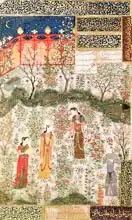 Islámská škola (15. století): Persian Prince Humay Meeting the Chinese Princess Humayun in a Garden