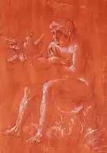Baldung Grien, Hans: Nude man sitting on a tree trunk listening to a parrot