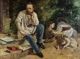 Courbet, Gustave: Pierre Joseph Proudhon (1809-65) and his children in 1853