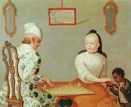 Mexican author 18. century: Spanish Man and his Wife, from a series on mixed race marriages in Mexico