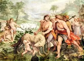 Cesari, Giuseppe: Romulus suckled by the she-wolf, from the Sala dei Horatii e Curacii