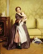 Jonghe, Gustave Léonhard de: Young Mother with her Children in a Salon