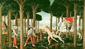 Botticelli, Sandro: Nastagio Vision of the Ghostly Pursuit in the Forest: Scene I of The Story of Nastagio degli Onesti