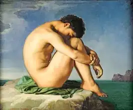 Flandrin, Hippolyte: Naked Young Man Sitting by the Sea