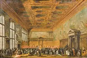 Guardi, Francesco: Audience Granted by the Doge of Venice in the College Room of Doge Palace