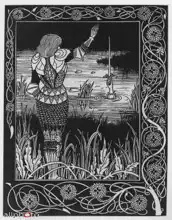 Beardsley, Aubrey: How Sir Bedivere Cast the Sword Excalibur into the Water, an illustration from Le Morte Arthur