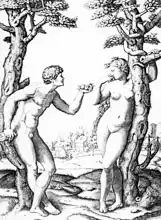Raphael: Adam and Eve, engraved by Marcantonio