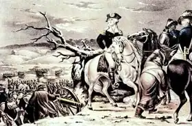 Americká škola (19. století): George Washington crossing the Delaware, engraved by Nathaniel Currier (1813-88)