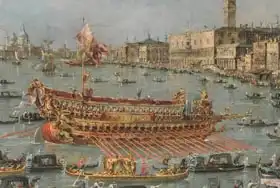 Guardi, Francesco: Bucintoro Festival of Venice. The Bacino di S. Marco with the "Bucintoro", the Doge State Barge