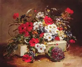 Cauchois, Eugene Henri: Poppies and Daisies