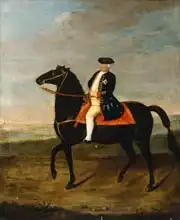 German School: King Frederick William I on Horseback with Potsdam in the background