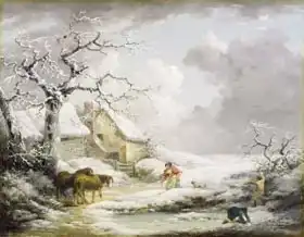 Morland, George: Winter Landscape with Men Snowballing an Old Woman