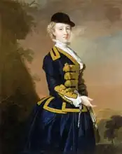 Hudson, Thomas: Portrait of Nancy Fortesque wearing a dark blue riding habit