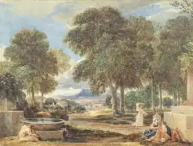 Cox, David: Landscape with a Man Washing his Feet at a Fountain, after Nicolas Poussin (1594-1665)